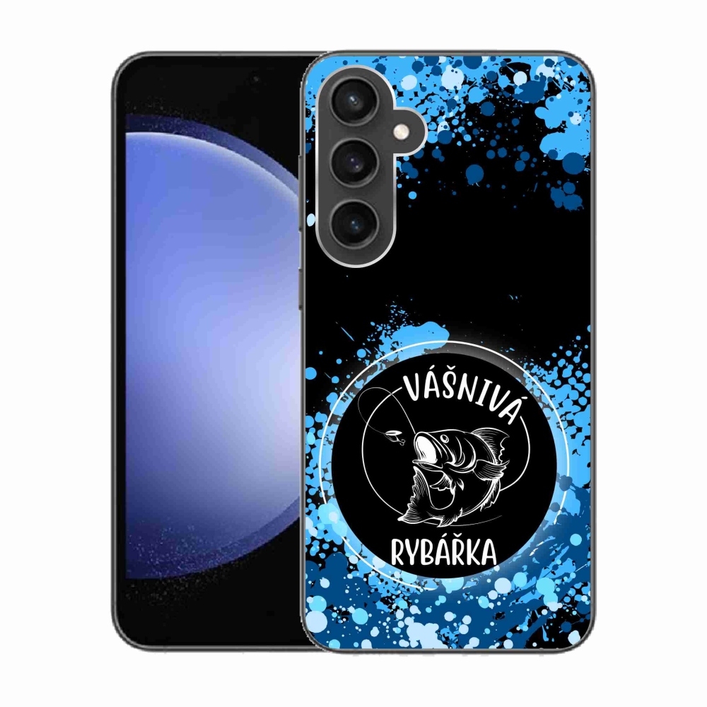 Gelový kryt mmCase na Samsung Galaxy S23 FE - vášnivá rybářka černé pozadí
