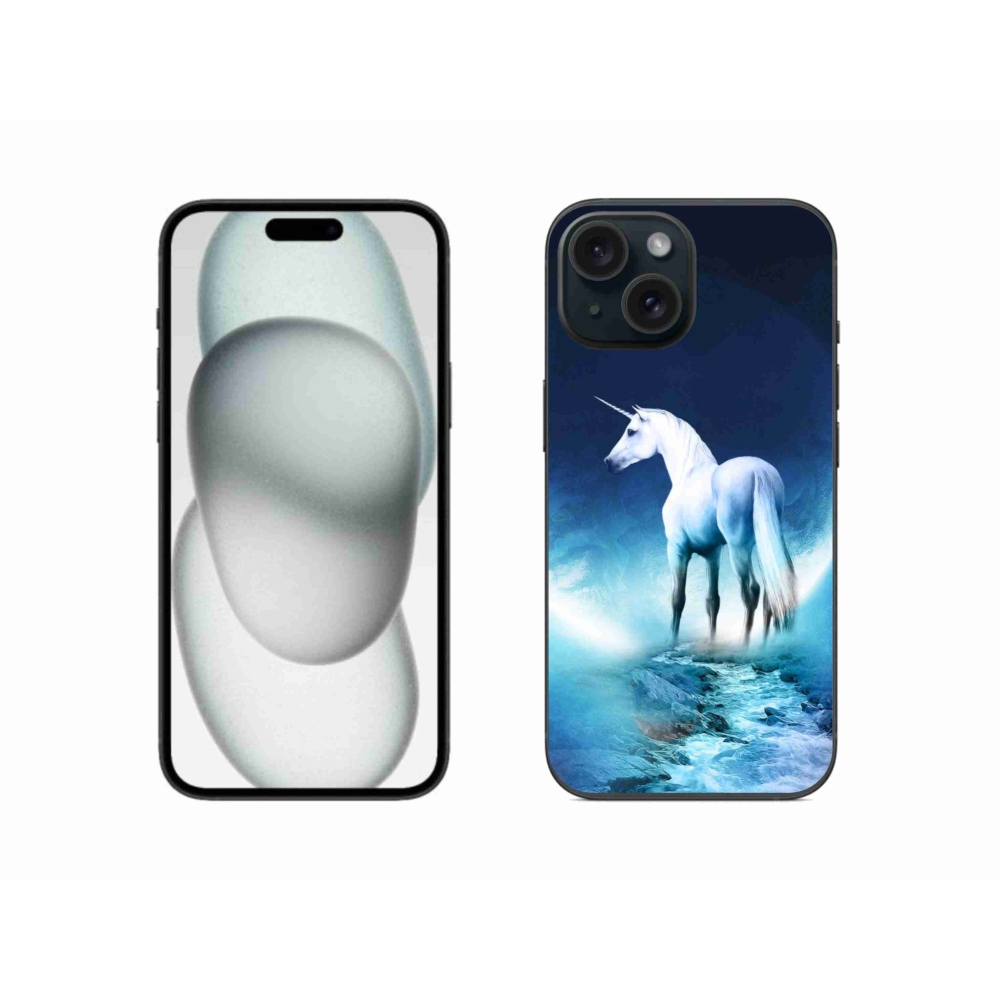 Gelový kryt mmCase na iPhone 15 - bílý jednorožec