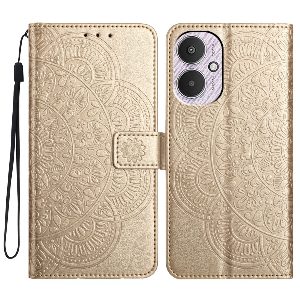 Mandala knížkové pouzdro na Xiaomi Redmi 13C 5G - zlaté