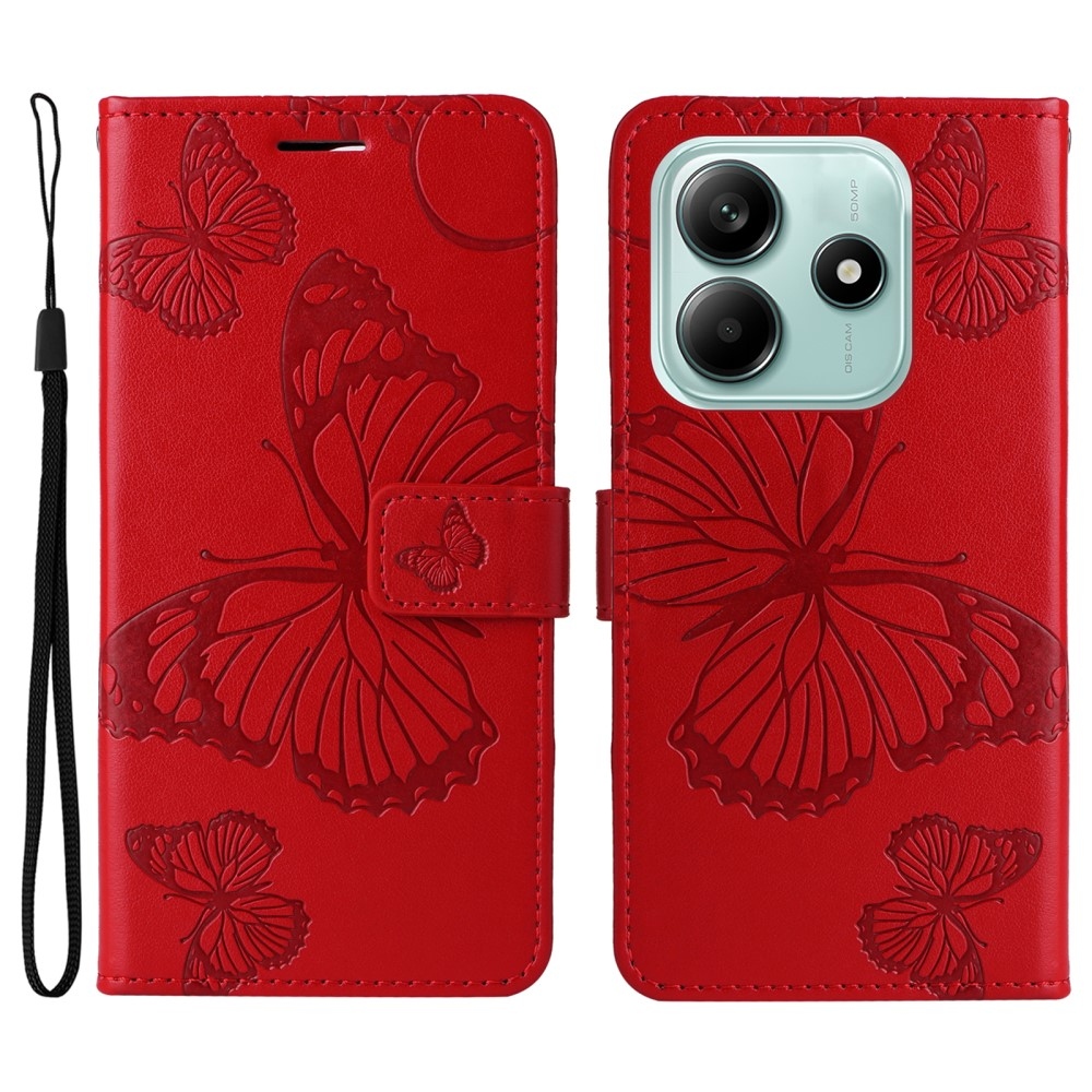 Big Butterfly knížkové pouzdro na Xiaomi Redmi Note 14 5G - červené