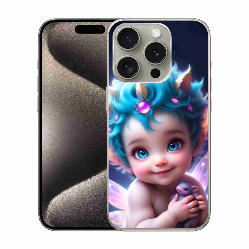 Gelový kryt mmCase na iPhone 15 Pro - dítě s motýlími křídly