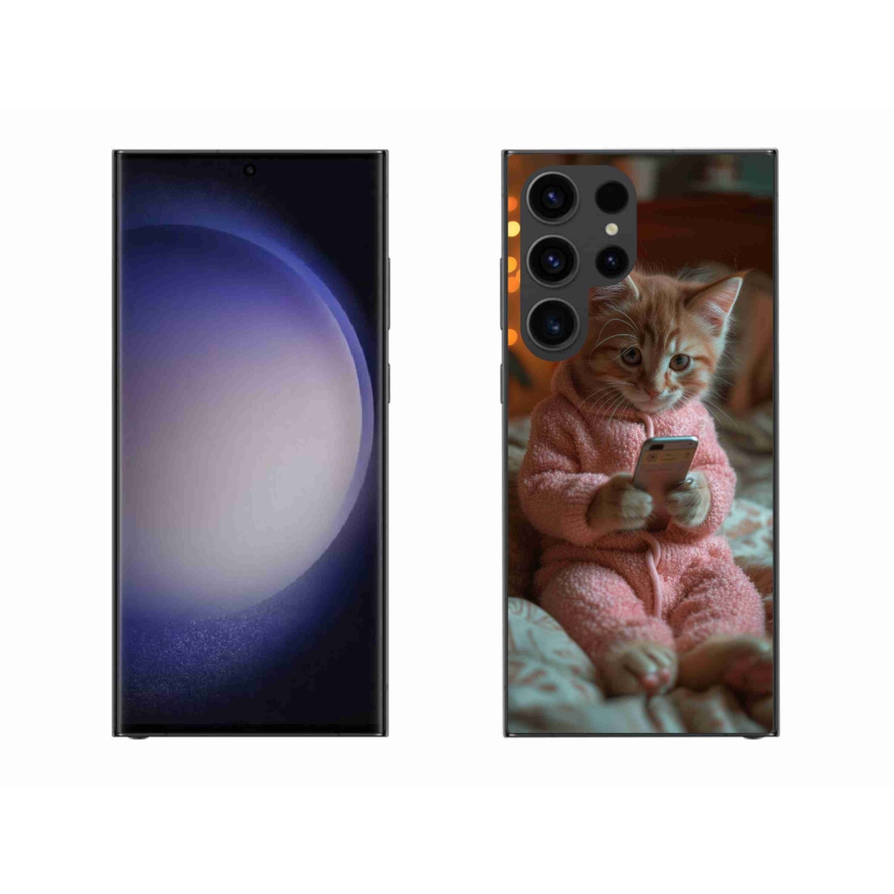 Gelový kryt mmCase na Samsung Galaxy S23 Ultra 5G - kotě s mobilem