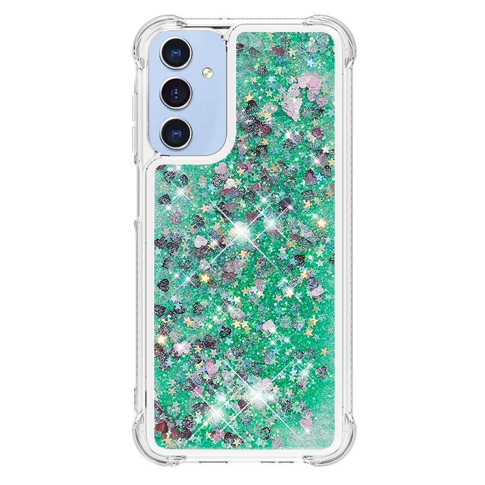 Glitter přesýpací gelový obal na Samsung Galaxy A26 5G - zelený/srdíčka