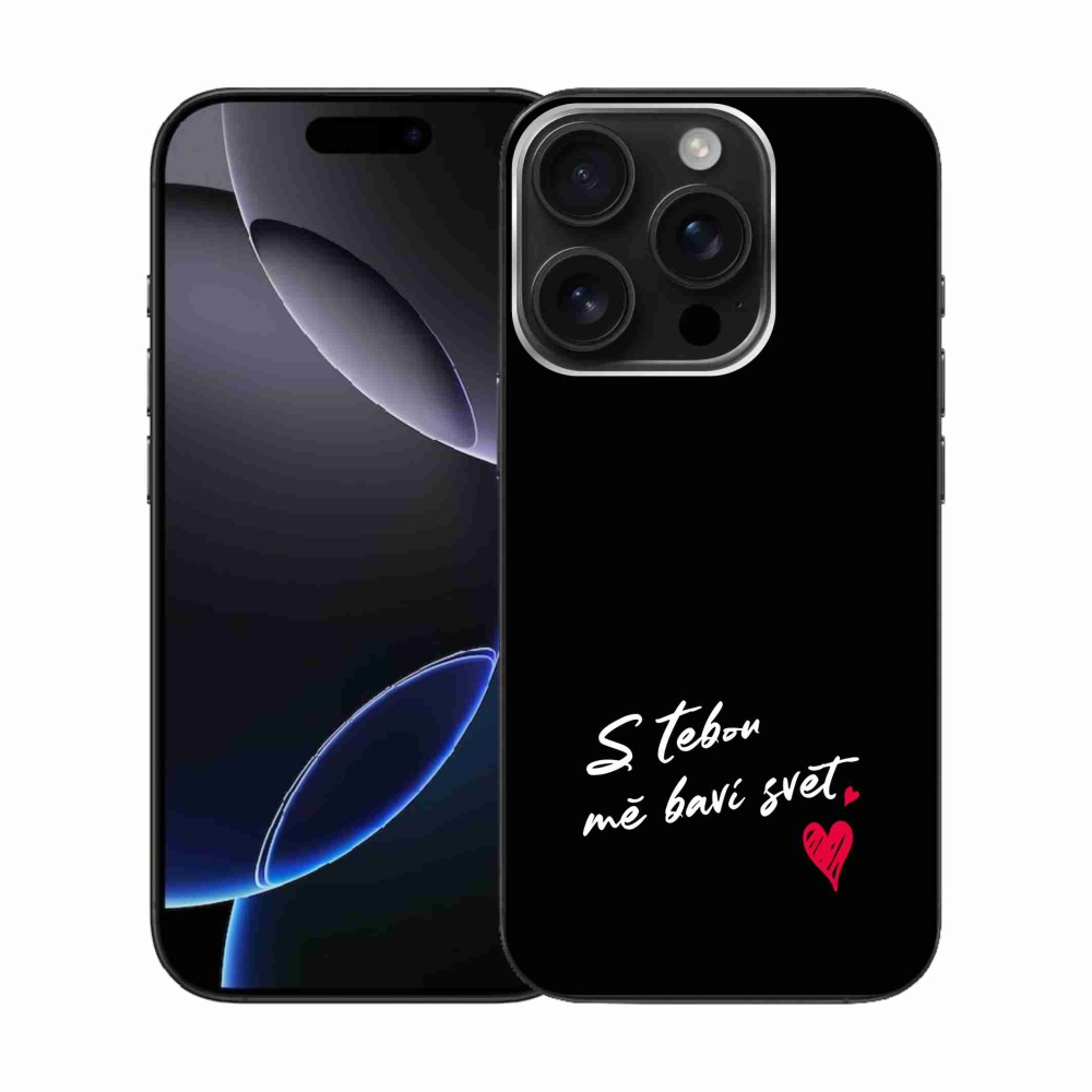 Gelový kryt mmCase na iPhone 16 Pro - zamilovaný text 1 černé pozadí
