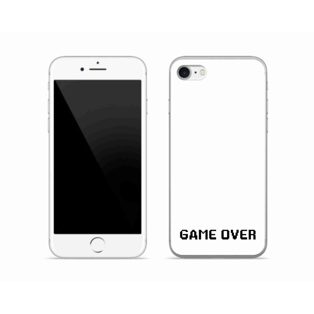Gelový kryt mmCase na iPhone SE (2022) - game over bílé pozadí
