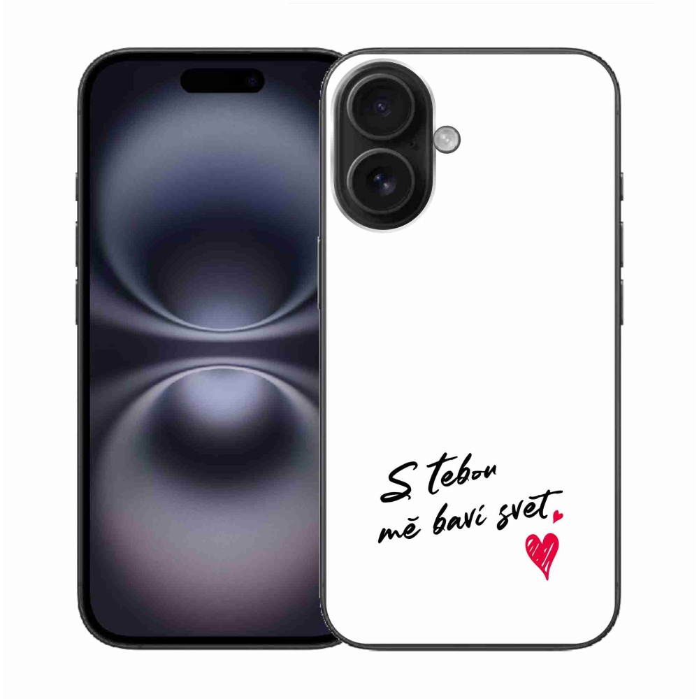 Gelový kryt mmCase na iPhone 16 - zamilovaný text 1 bílé pozadí