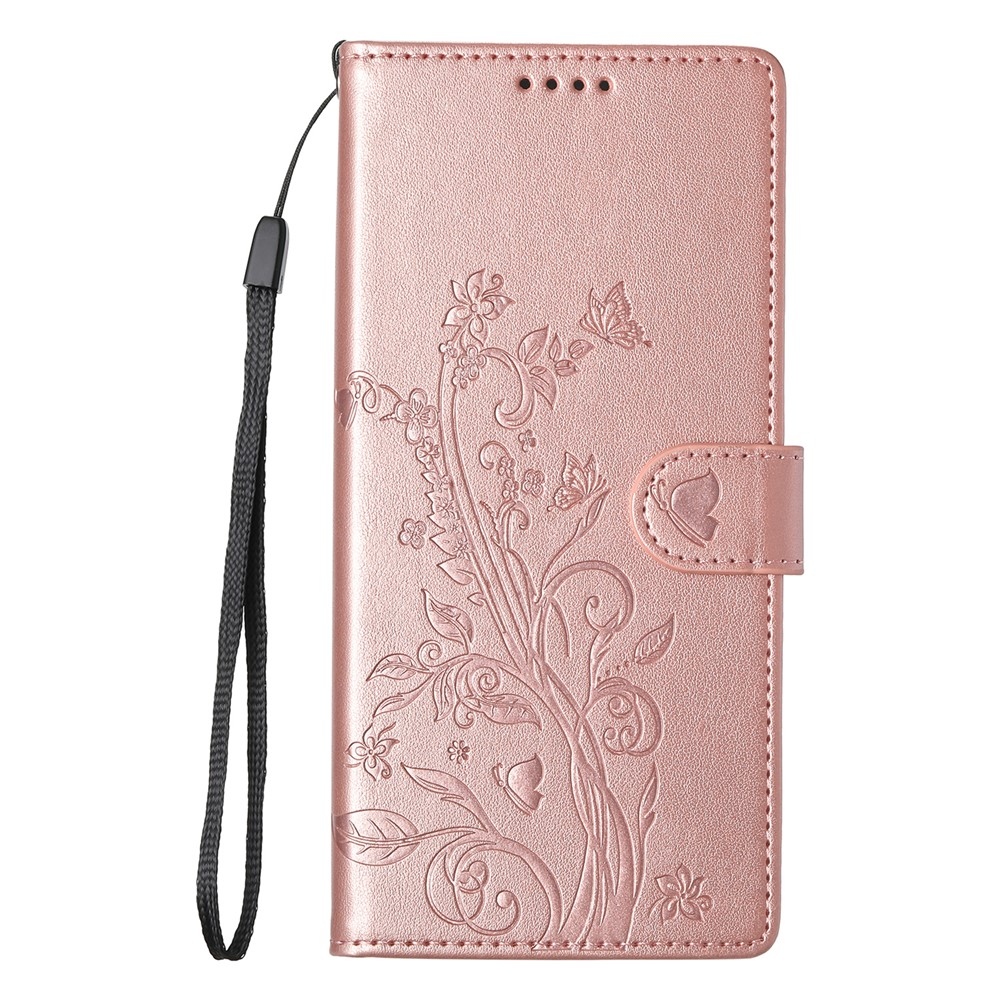 Flowery knížkové pouzdro na Samsung Galaxy A07 4G - růžovozlaté