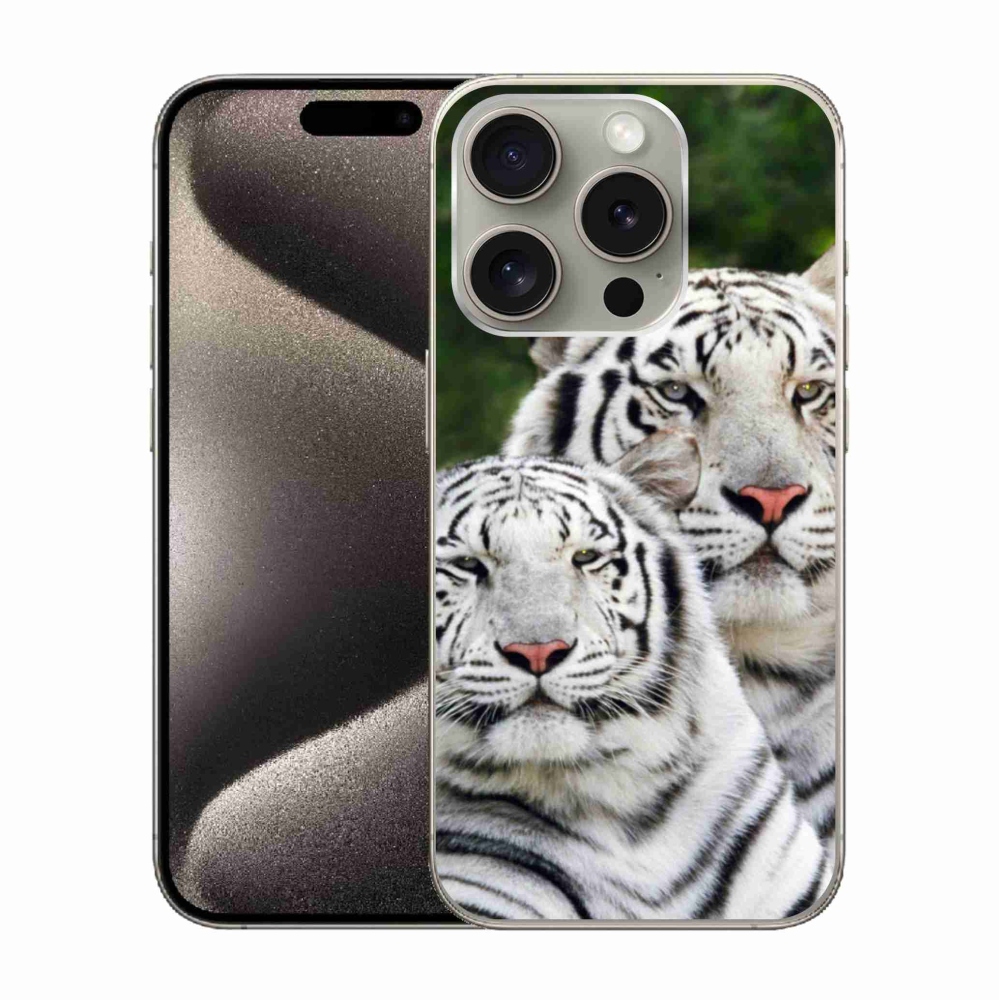 Gelový obal mmCase na iPhone 15 Pro - bílí tygři