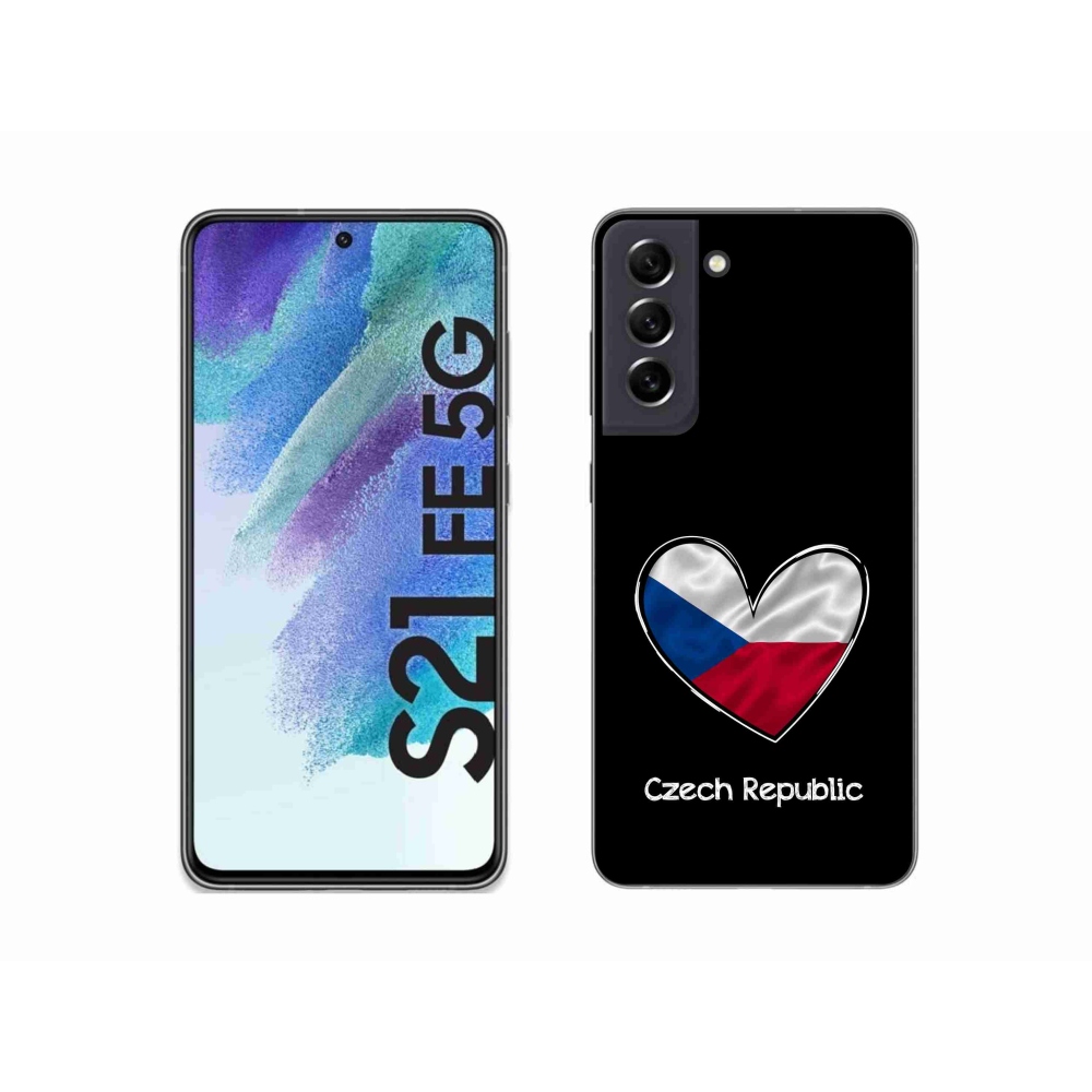Gelový kryt mmCase na Samsung Galaxy S21 FE 5G - vlajka srdce černé pozadí