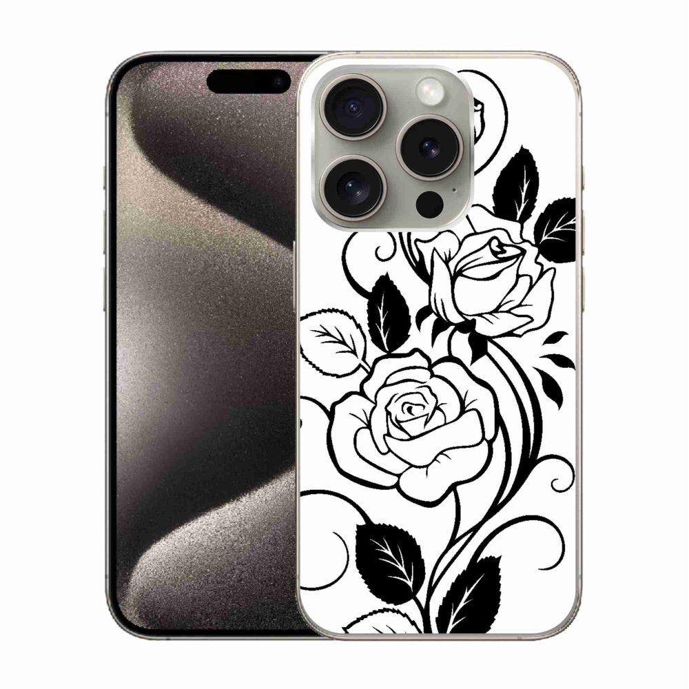 Gelový kryt mmCase na iPhone 15 Pro - černobílá růže