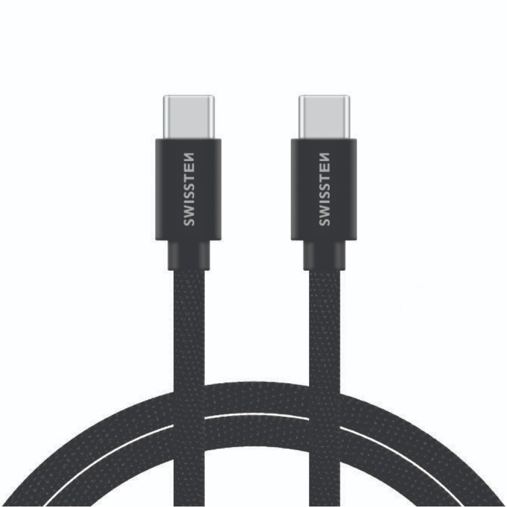 Swissten tkaný kabel USB-C/USB-C pro nabíjení a synchronizaci 2 m - černý