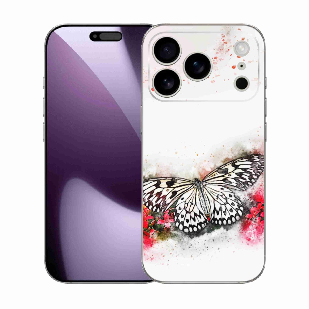Gelový kryt mmCase na iPhone 17 Pro - černobílý motýl