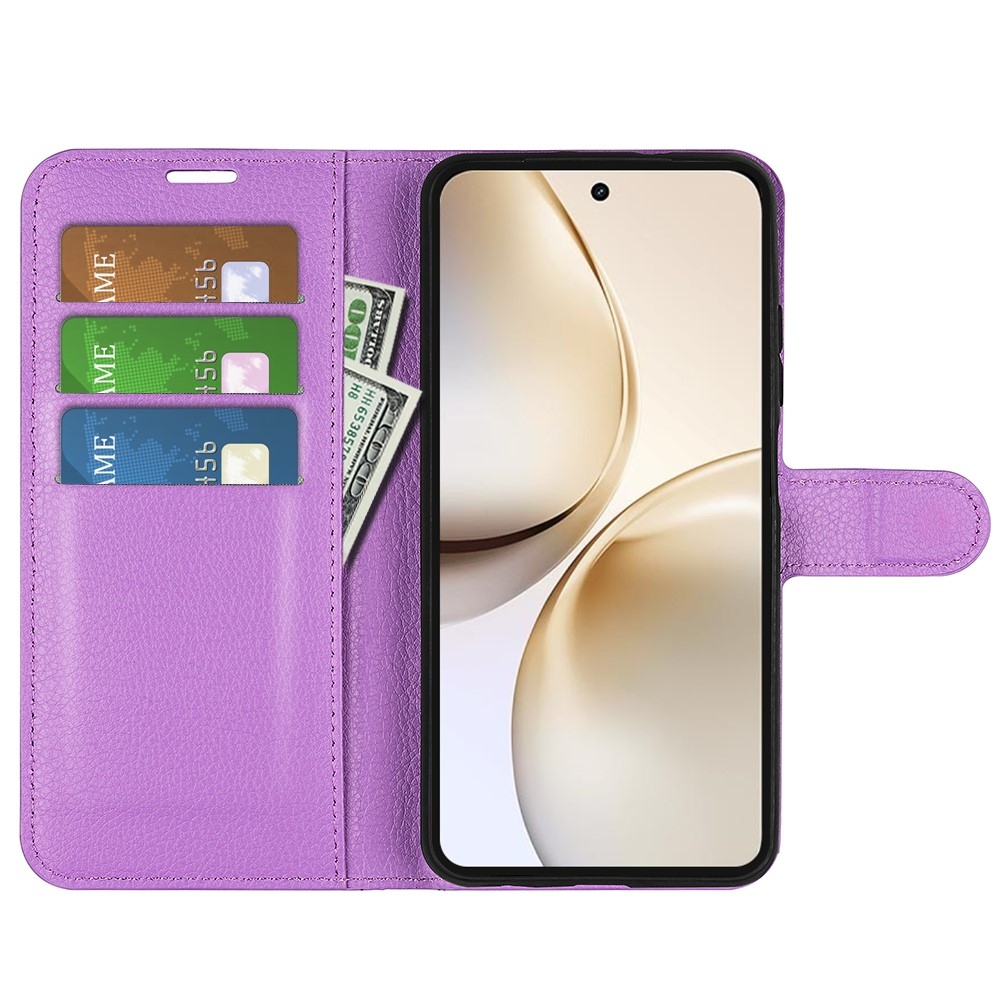 Litchi knížkové pouzdro na Realme 14 Pro+ 5G - fialové
