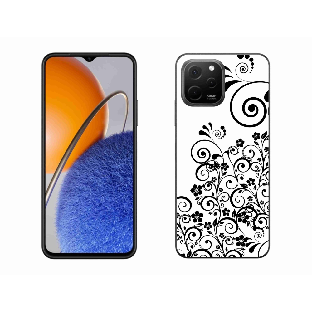 Gelový kryt mmCase na Huawei Nova Y61 - černobílé květinové vzory