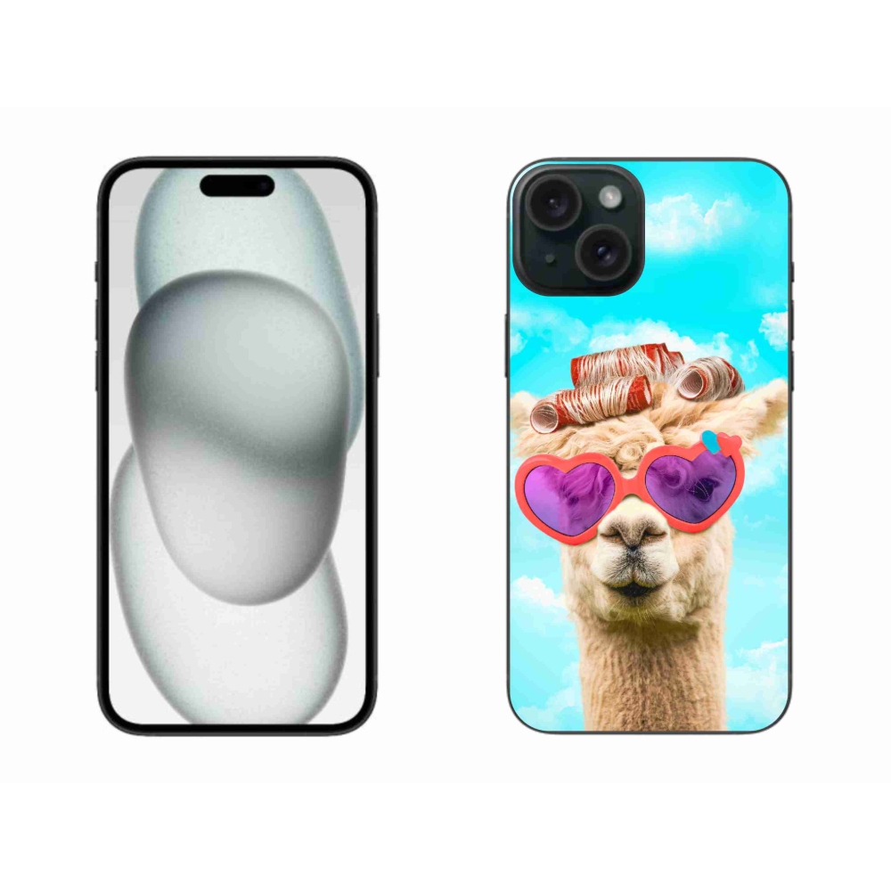 Gelový kryt mmCase na iPhone 15 Plus - lama s brýlemi