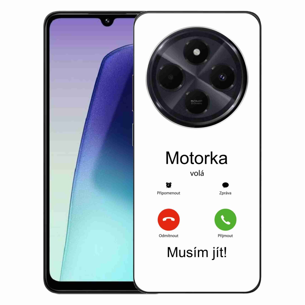 Gelový kryt mmCase na Xiaomi Redmi 14C/Poco C75 - motorka volá bílé pozadí