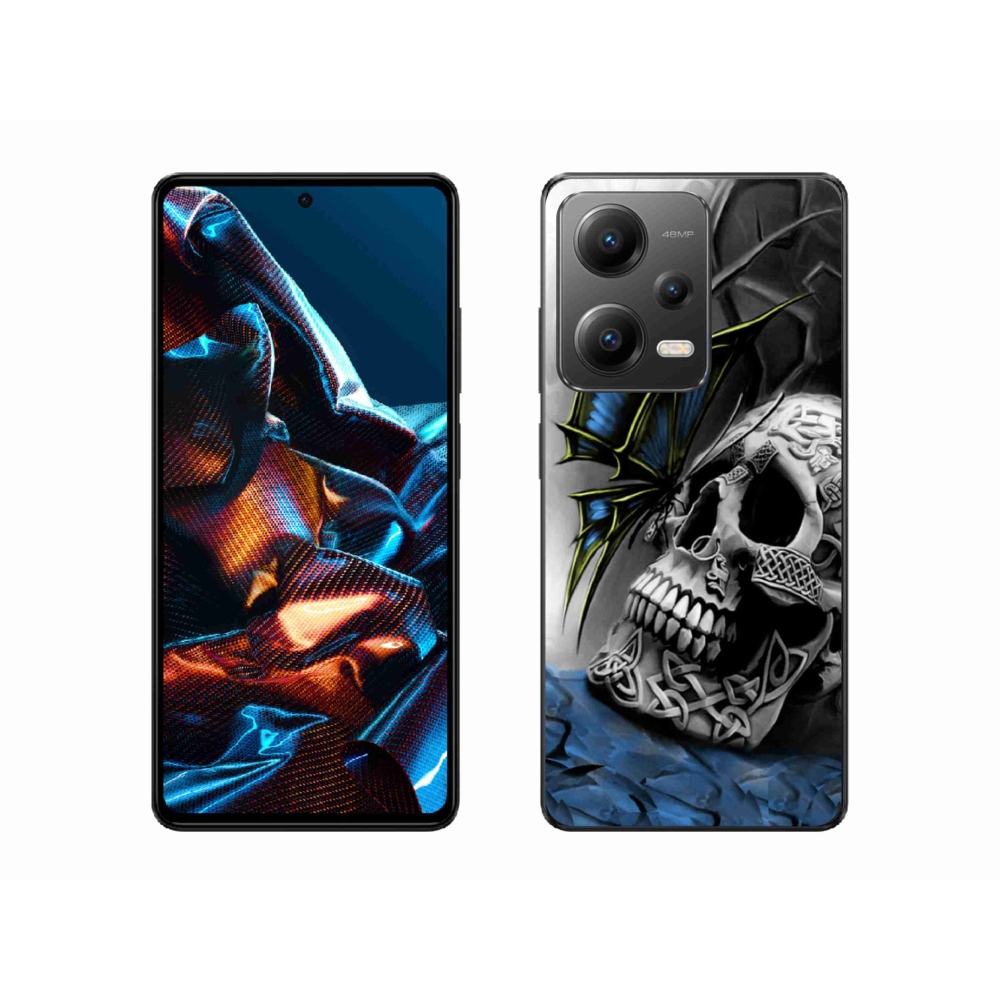 Gelový kryt mmCase na mobil Xiaomi Redmi Note 12 Pro 5G - motýl a lebka