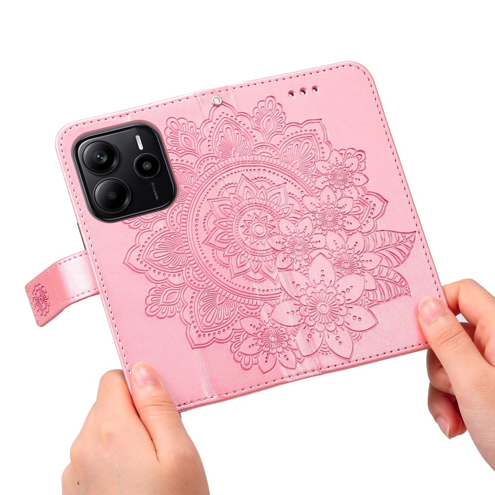 Floral knížkové pouzdro na Xiaomi Redmi Note 14 - růžové
