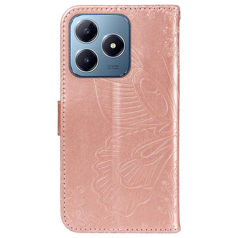 Floral Butterfly knížkové pouzdro na Realme C61/C63 - růžovozlaté