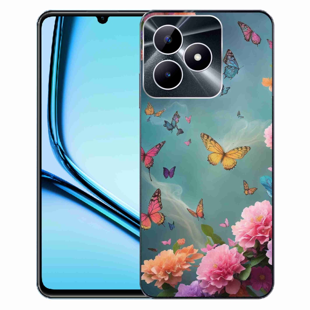 Gelový kryt mmCase na Realme Note 50 - barevné květy a motýli