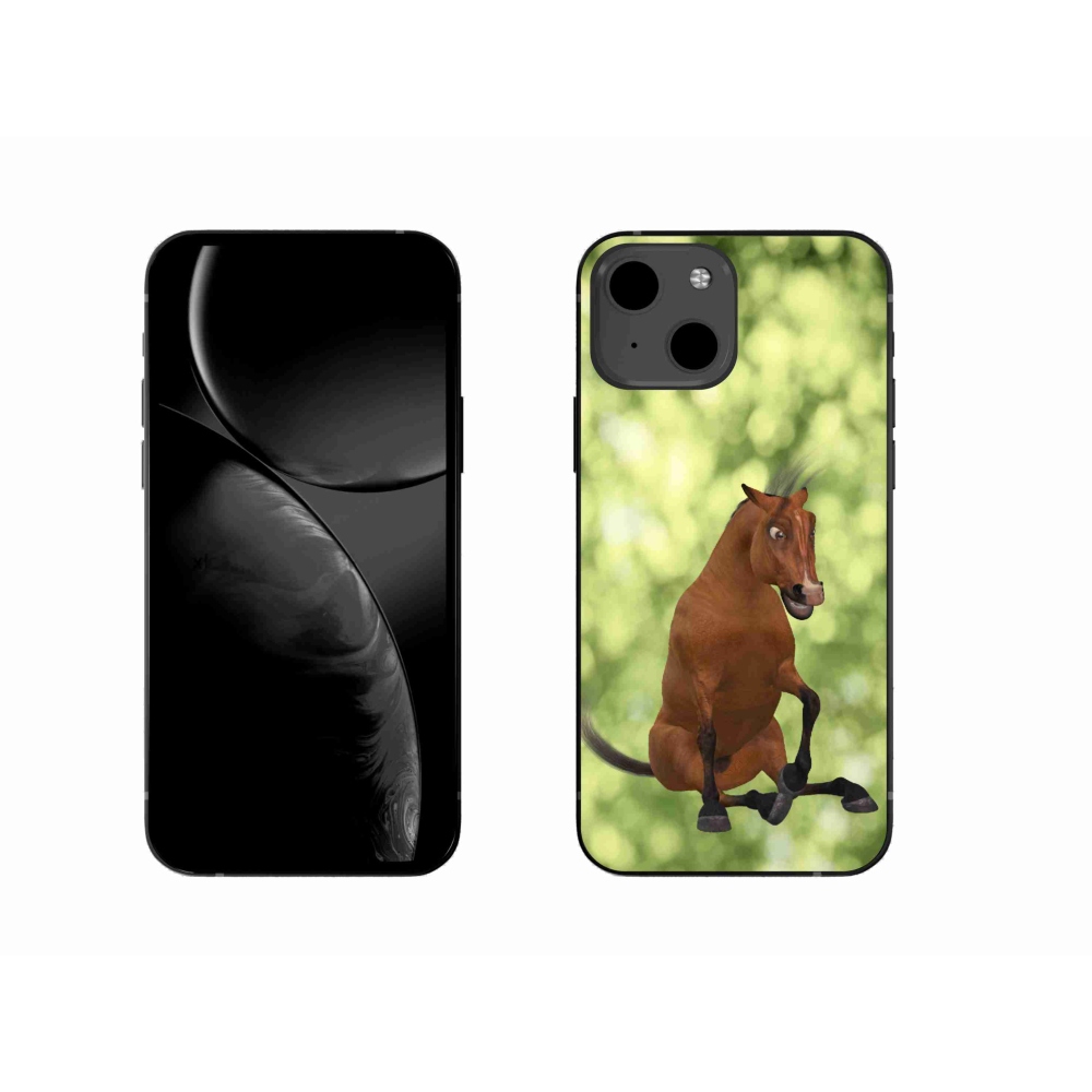 Gelový kryt mmCase na iPhone 13 - hnědý kreslený kůň 1