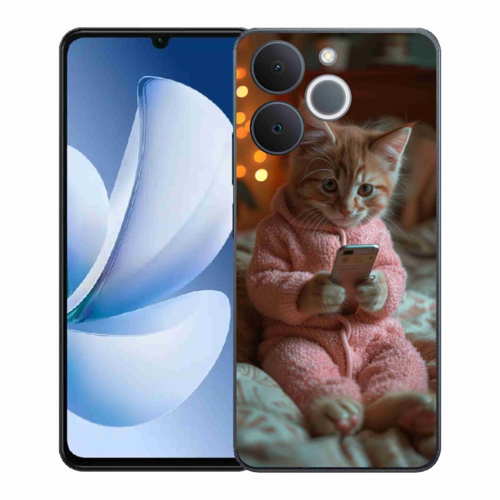 Gelový kryt mmCase na Realme Note 70T - kotě s mobilem
