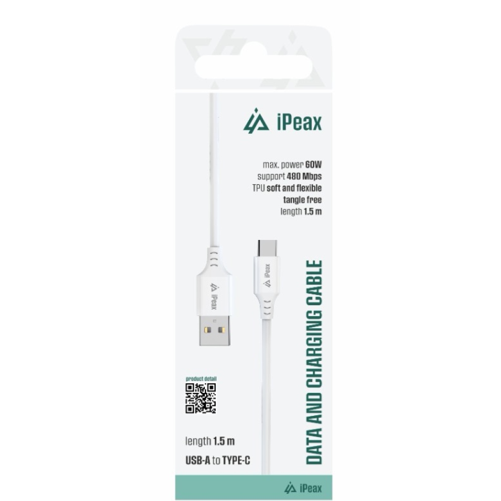 iPEAX TPU kabel USB-A / USB-C 1,5M, USB 2.0 - bílý