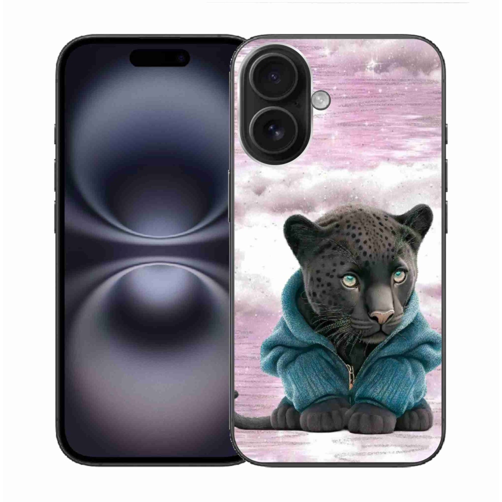 Gelový kryt mmCase na iPhone 16 - černý panter ve svetru