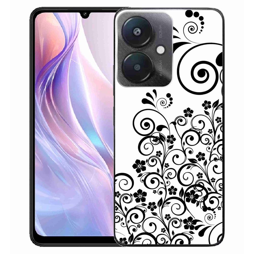 Gelový kryt mmCase na Xiaomi Redmi 13C 5G - černobílé květinové vzory