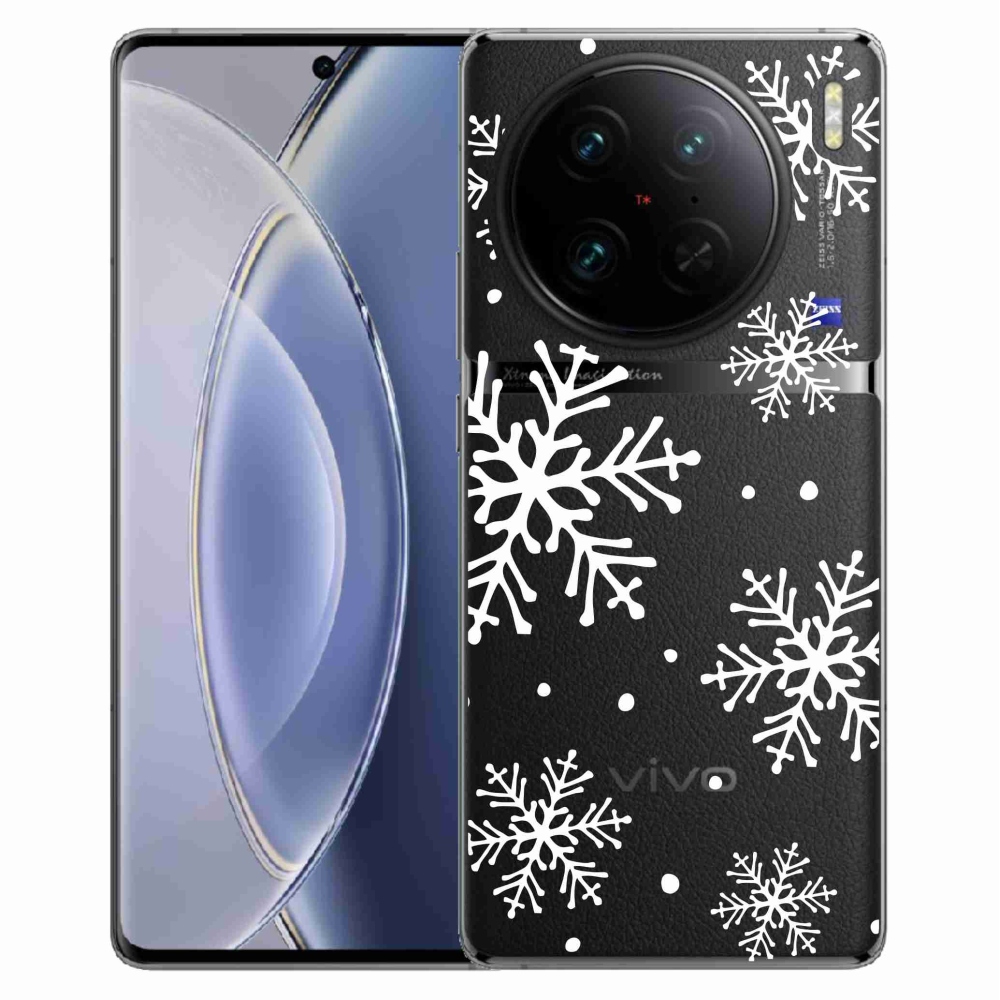 Gelový kryt mmCase na Vivo X90 Pro - bílé vločky na průhledném pozadí