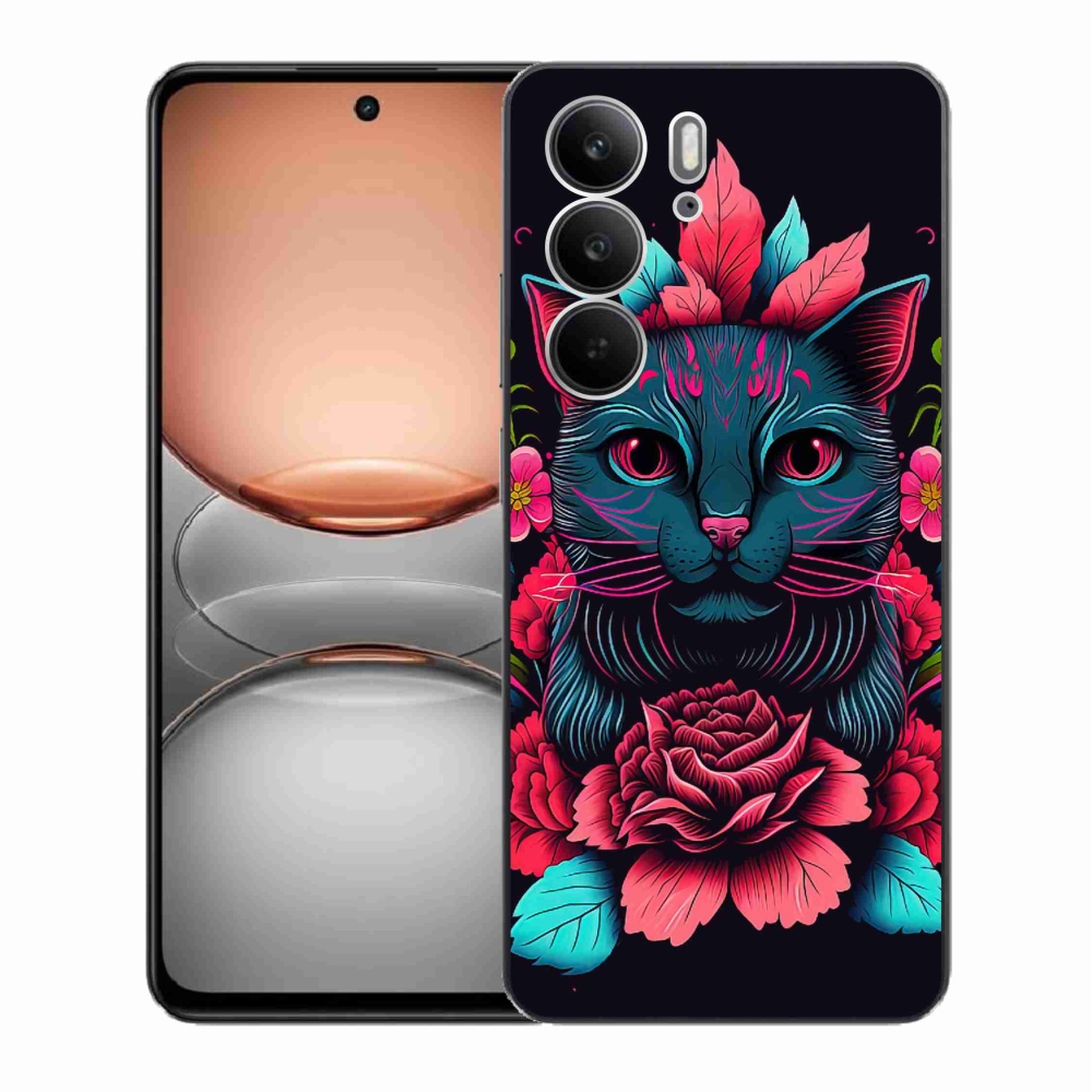 Gelový kryt mmCase na Realme C75 - květiny a kočka