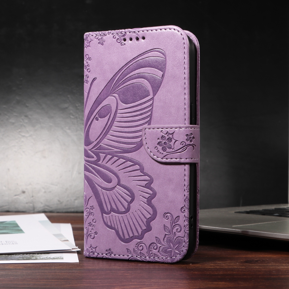 Floral Butterfly knížkové pouzdro na iPhone 17 - světlefialové