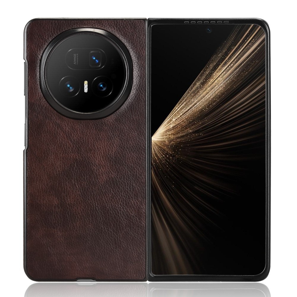Vintages plastové pouzdro s umělou kůží na Honor Magic V5 - hnědé