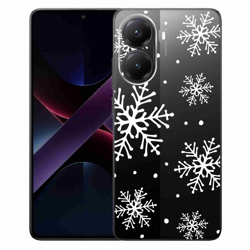 Gelový kryt mmCase na Xiaomi Poco X7 Pro 5G - bílé vločky na průhledném pozadí