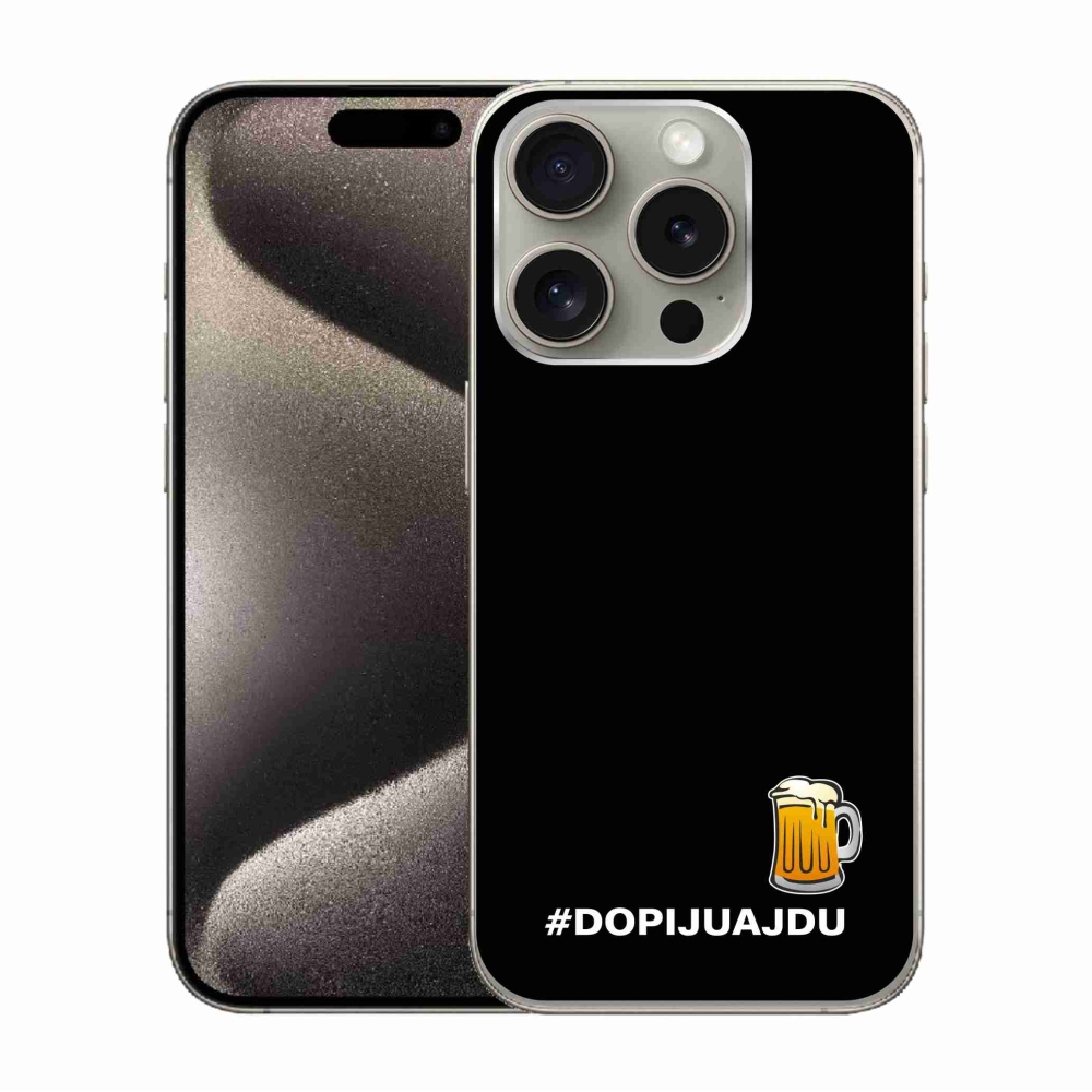 Gelový kryt mmCase na iPhone 15 Pro - pivní motiv 1 černé pozadí