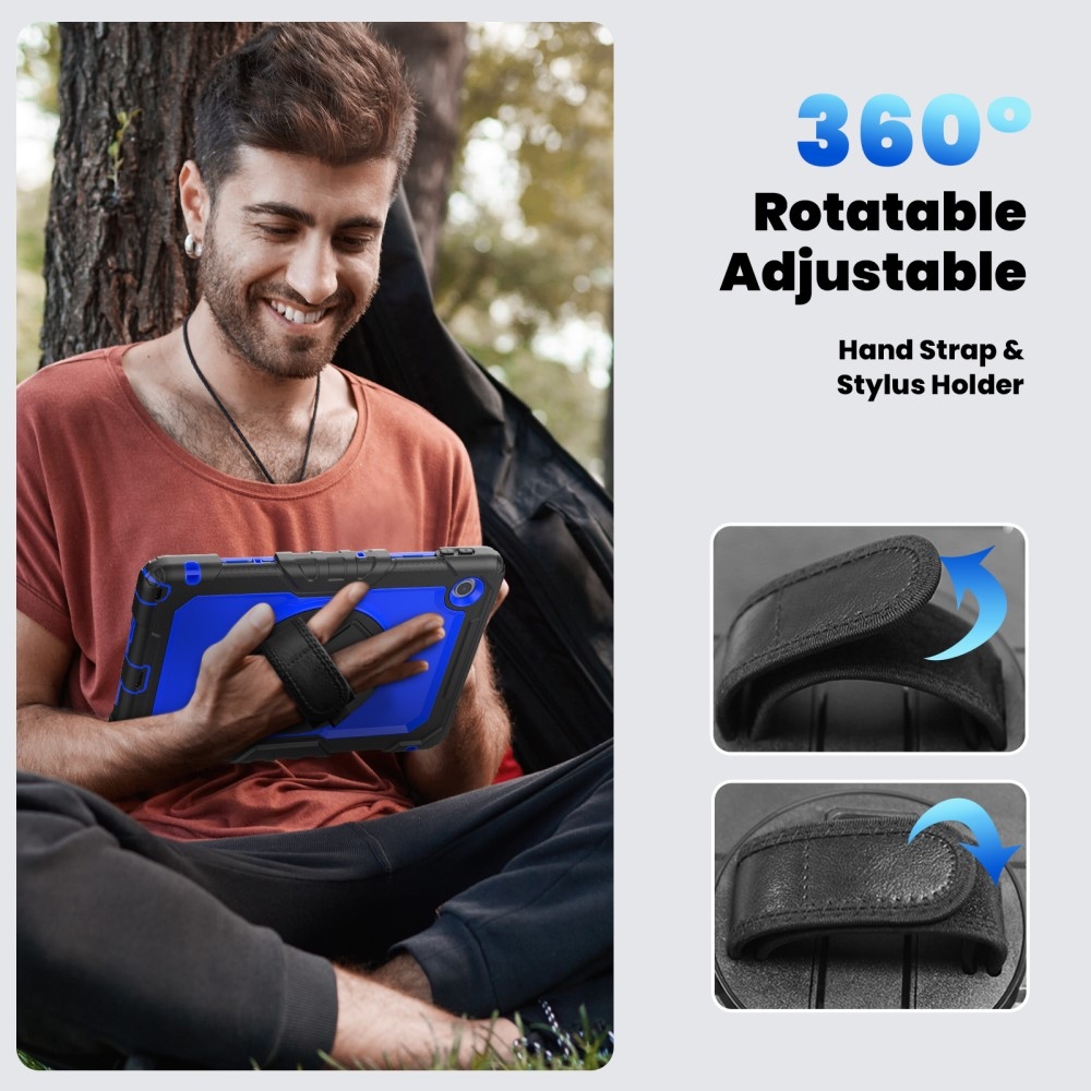 Strap odolný kryt s držákem na ruku a ramenním popruhem na Lenovo Tab 10.1 (2025) - černý/modrý