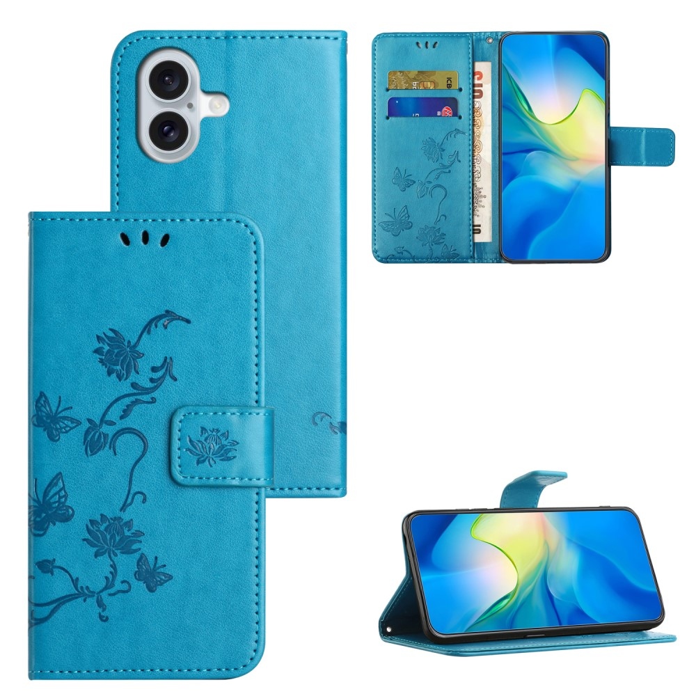 Flower knížkové pouzdro na iPhone 16 - modré