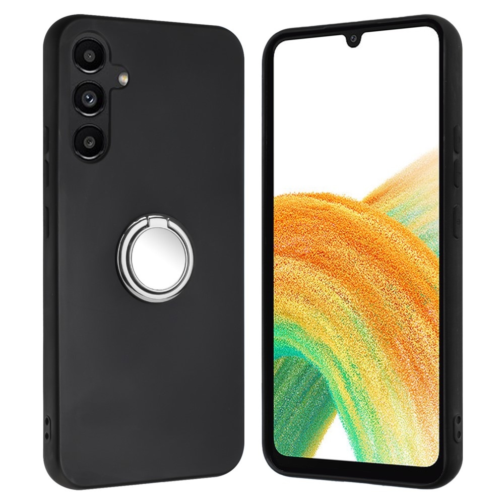 Matný gelový obal s kroužkem na prst na Samsung Galaxy M15 5G - černý/stříbrný