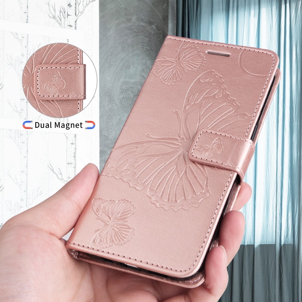 Big Butterfly knížkové pouzdro na Samsung Galaxy S25 Edge - růžovozlaté