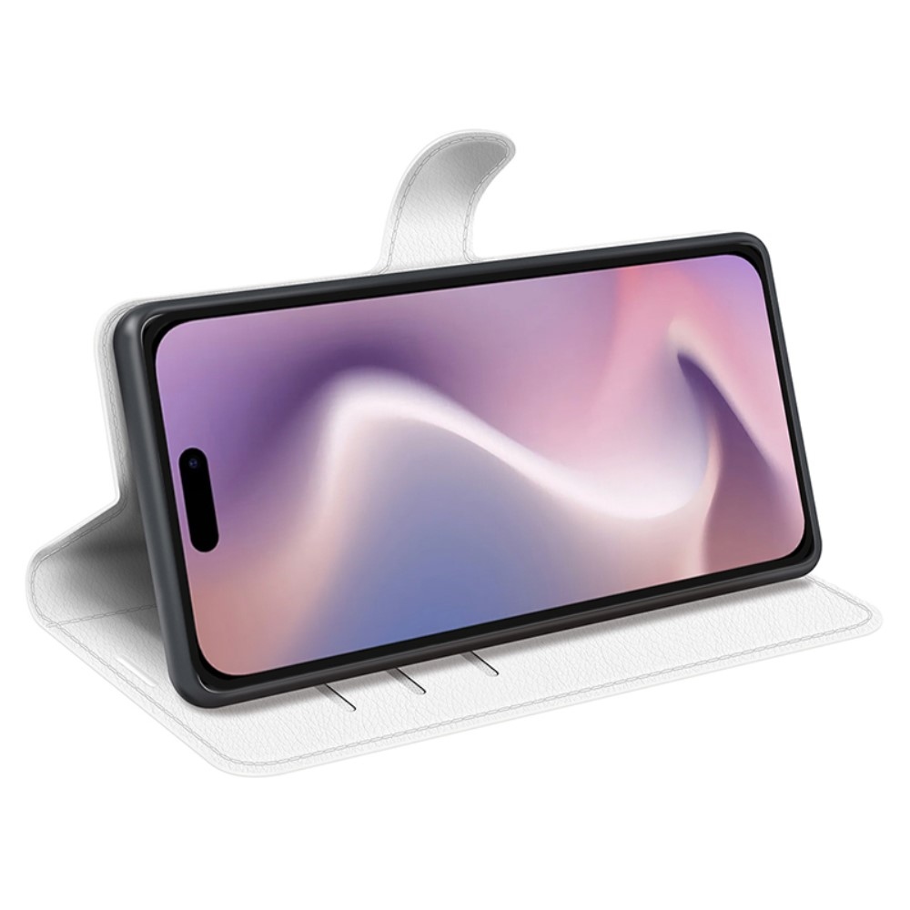Litchi knížkové pouzdro na iPhone 16 Pro Max - bílé