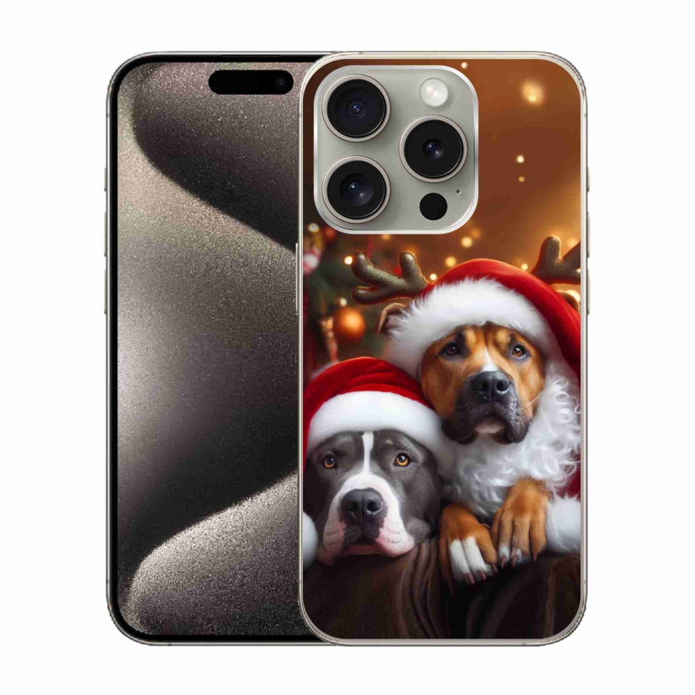 Gelový kryt mmCase na iPhone 15 Pro - vánoční psi