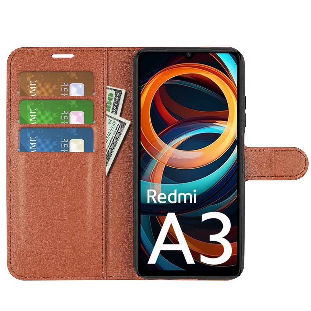 Litchi knížkové pouzdro na Xiaomi Redmi A3 - hnědé