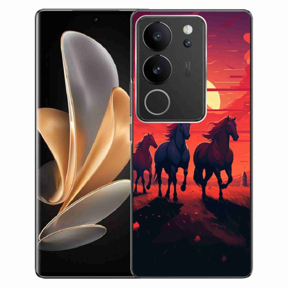 Gelový kryt mmCase na Vivo V29 5G - koně a západ slunce