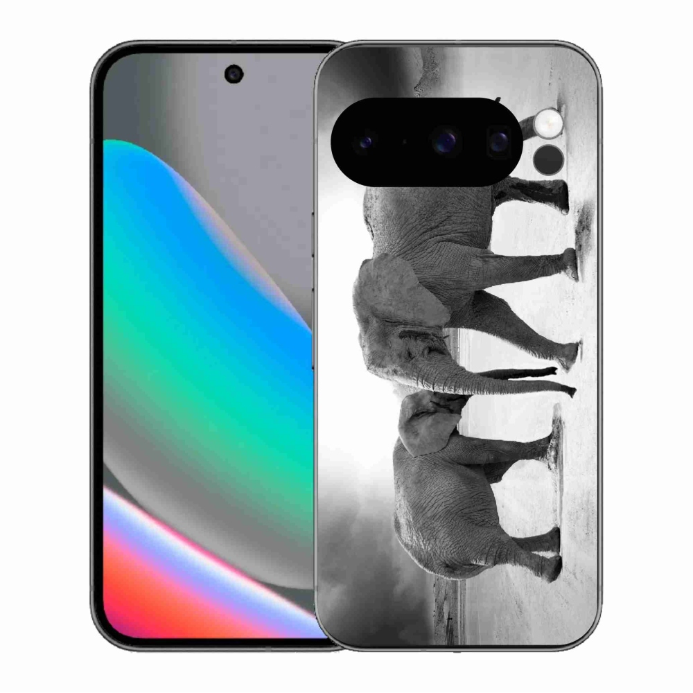 Gelový kryt mmCase na Google Pixel 10 Pro - černobílí sloni
