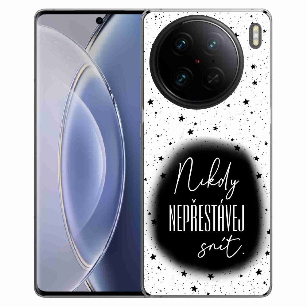 Gelový kryt mmCase na Vivo X90 Pro - citát 1 černobílé pozadí