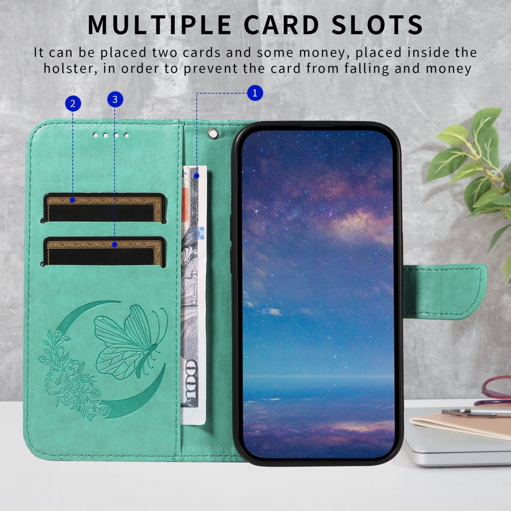 Floral Butterfly knížkové pouzdro na iPhone 17 - modrozelené