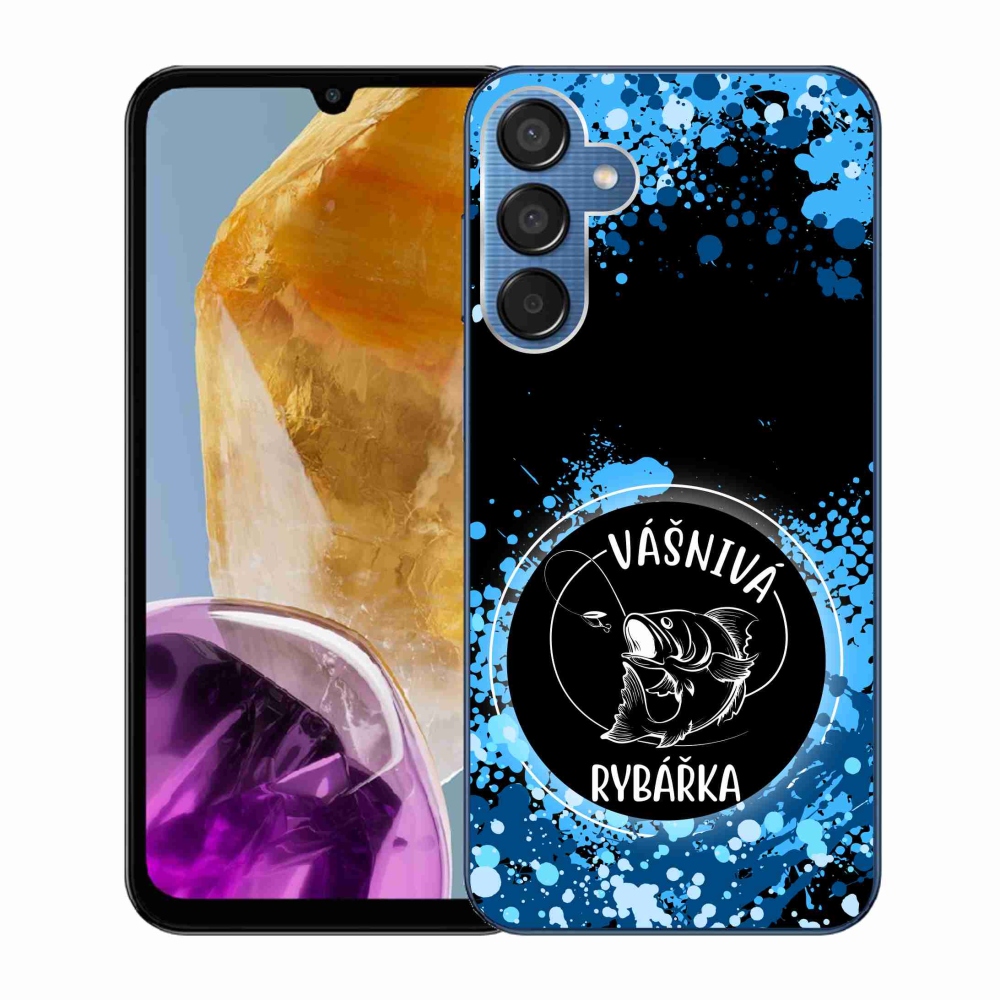 Gelový kryt mmCase na Samsung Galaxy M15 5G - vášnivá rybářka černé pozadí