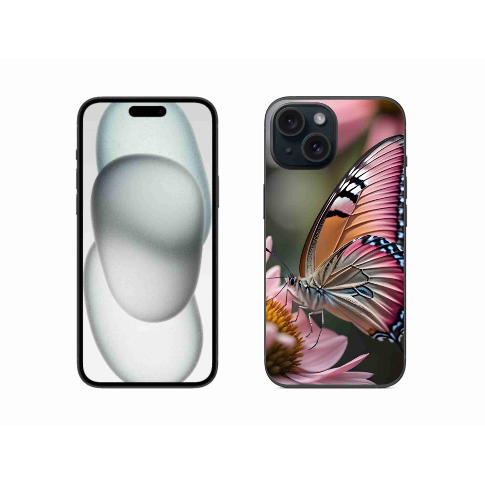 Gelový kryt mmCase na iPhone 15 - barevný motýl