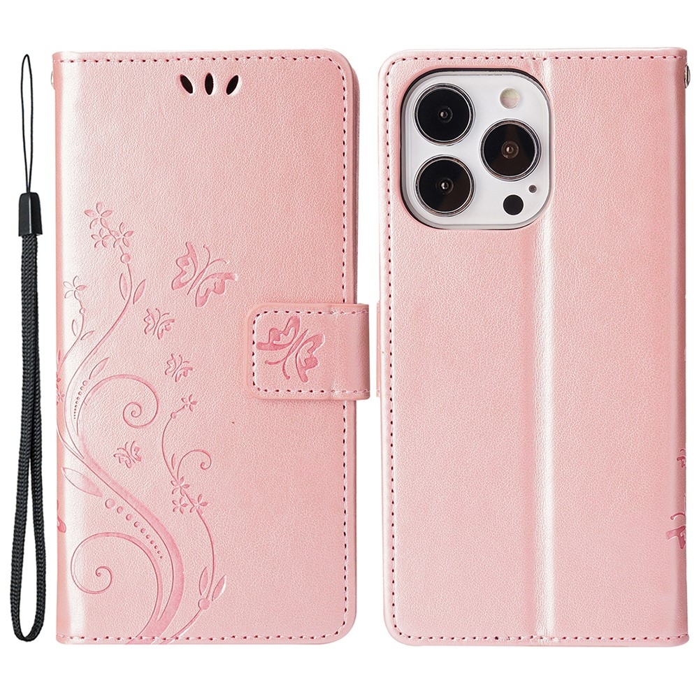 Flowers knížkové pouzdro na iPhone 15 Pro - růžovozlaté