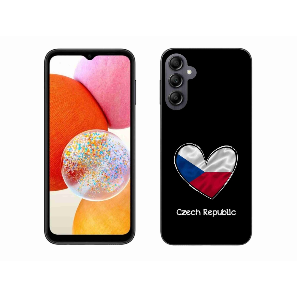 Gelový kryt mmCase na Samsung Galaxy A14 4G/5G - vlajka srdce černé pozadí